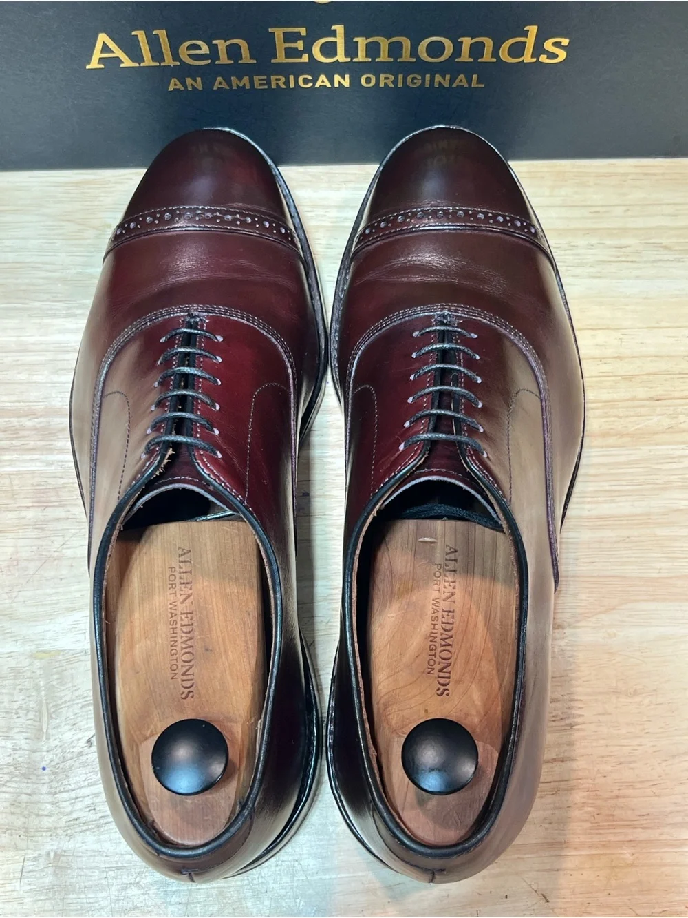 Allen Edmonds Fifth Avenue Men’s Burgundy Leather Cap Toe Oxfords Sz 10.5 3E
